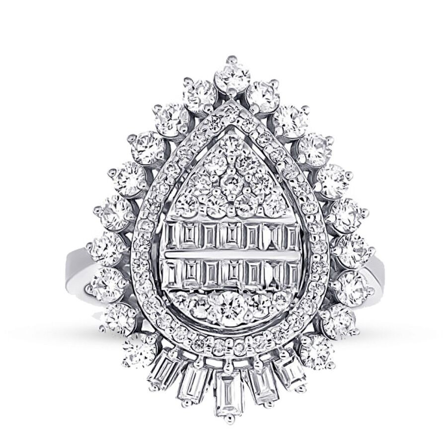 1.55 Carat Diamond Baguette Pear Ring