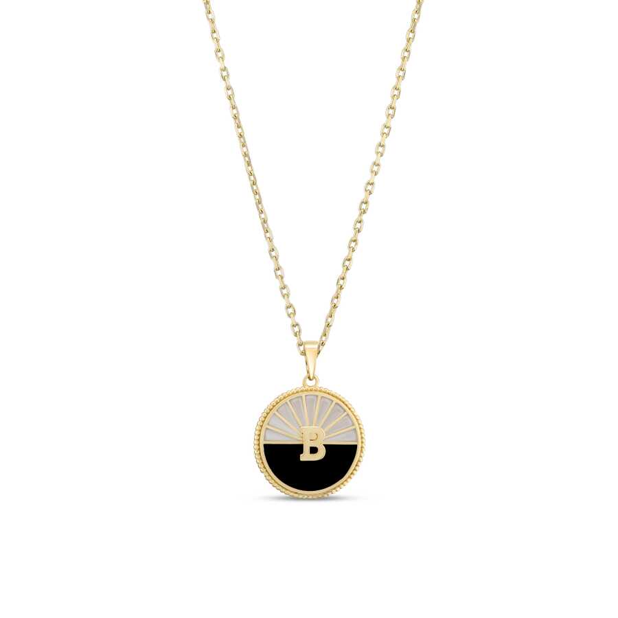 Gold Black and White Enamel Letter Necklace