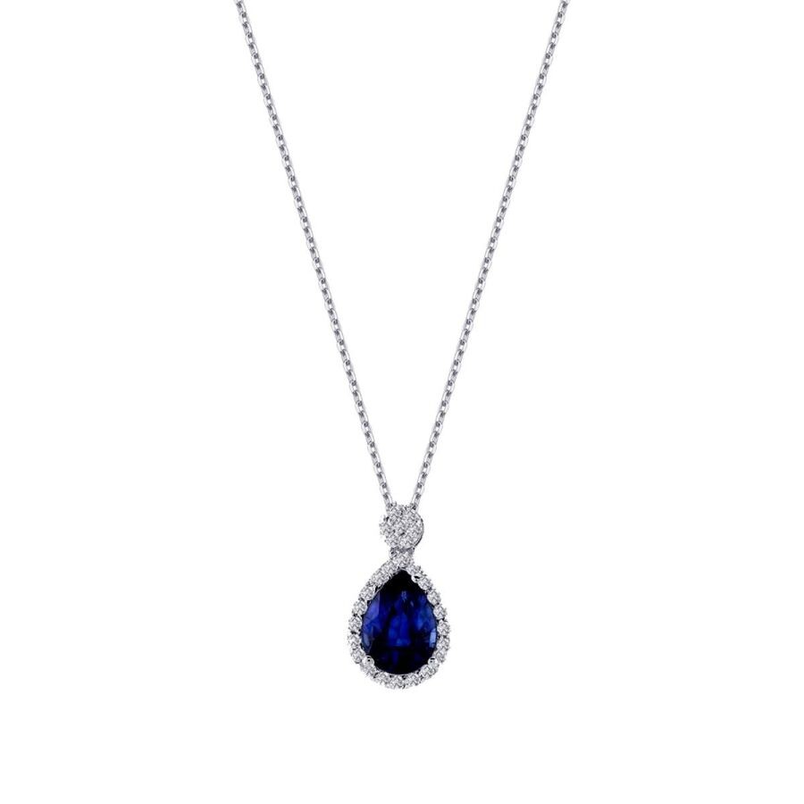 0,73 Karat Diamant Tropfen Saphir Halskette
