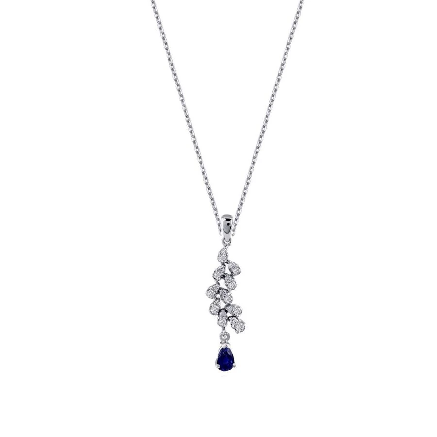0.35 Carat Diamond Pear Sapphire Necklace
