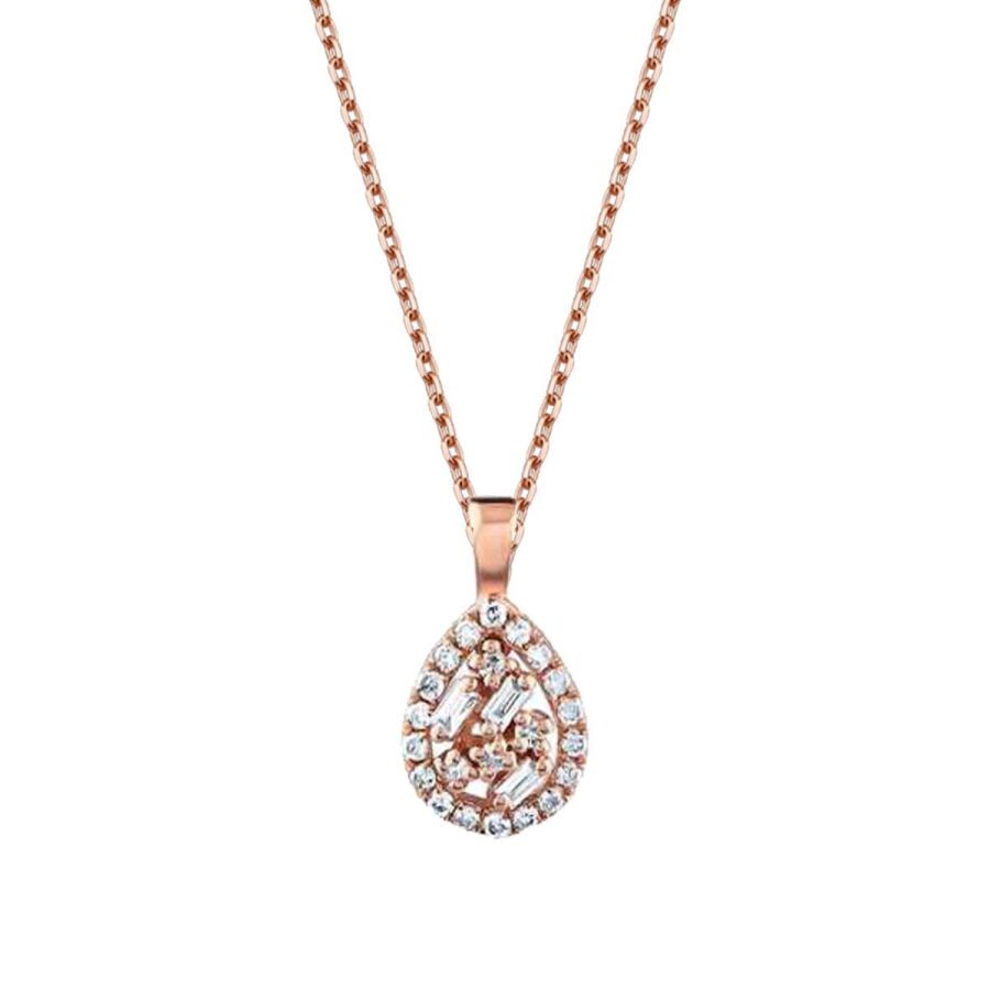 0.15 Carat Diamond Pear Baguette Necklace