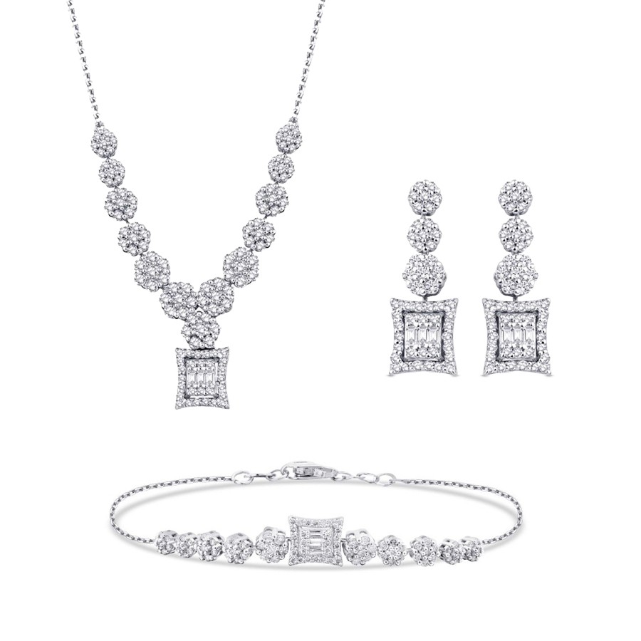 1,58 Karat Diamant Baguette Blumen Set