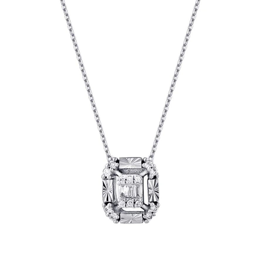 0.09 ct. Diamant Effekt Baguette Halskette