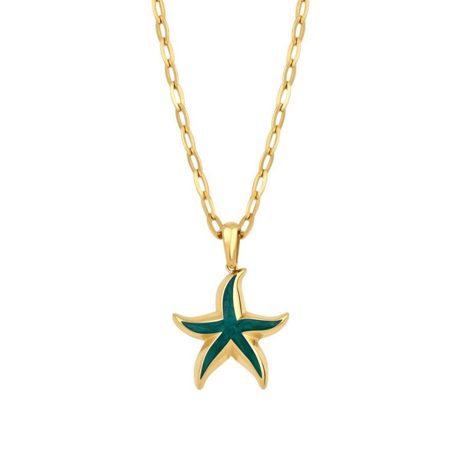 Gold Green Starfish Necklace