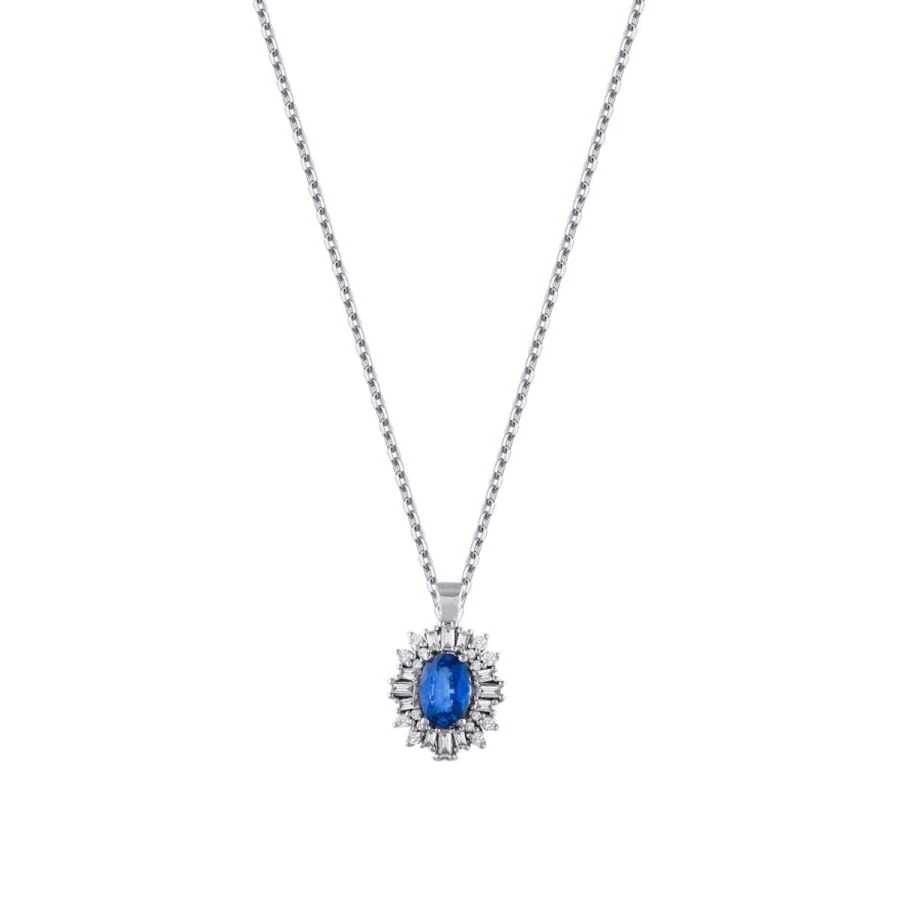 1.19 Carat Diamond Baguette Sapphire Necklace