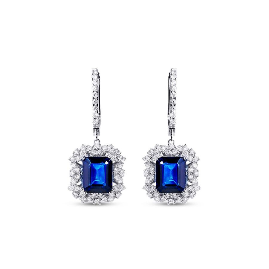 3.18 Carat Diamond Baguette Sapphire Earrings