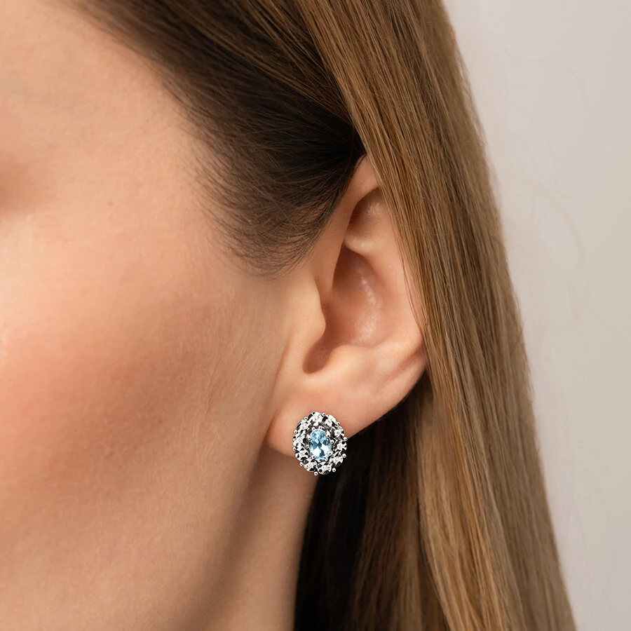 1.21 ct. Diamant Blauer Topas Ohrringe