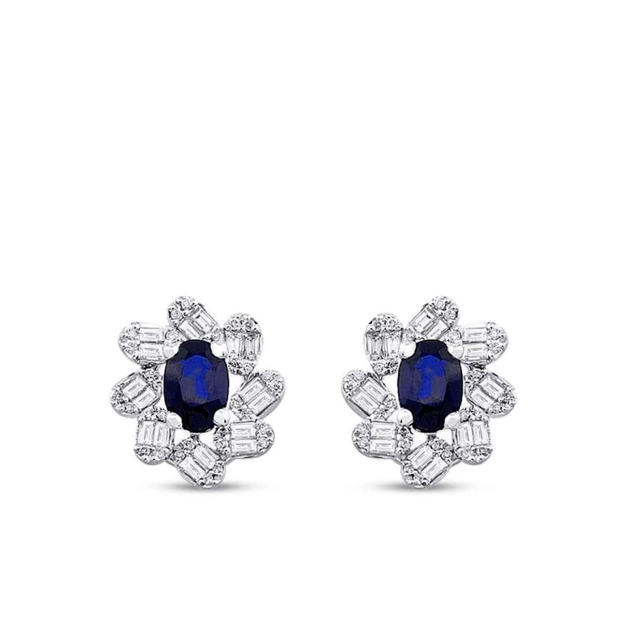 2.54 Carat Diamond Baguette Sapphire Earrings