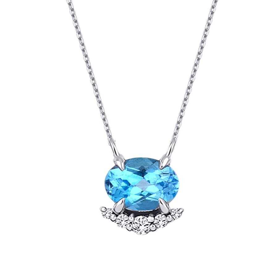 0.99 Carat Diamond Blue Topaz Necklace