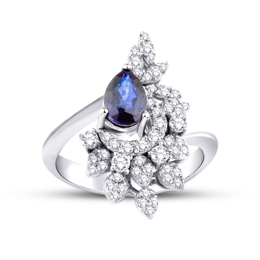 1.28 Carat Diamond Pear Sapphire Ring