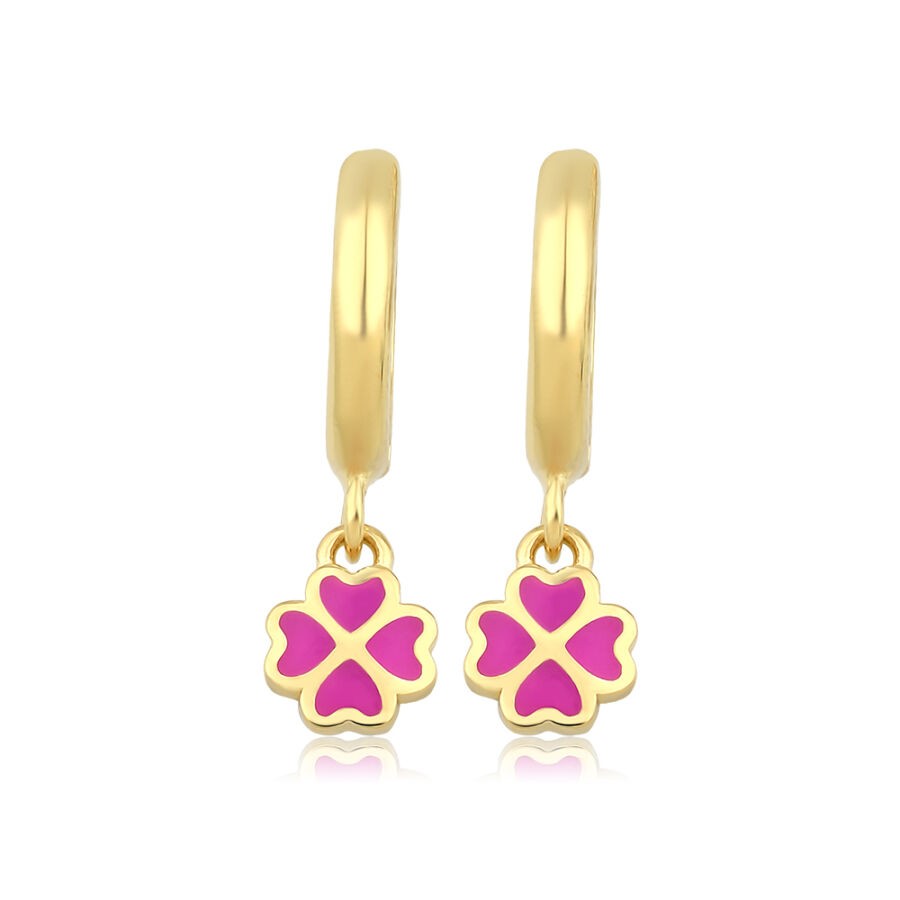 Gold Pink Clover Children's Earrings