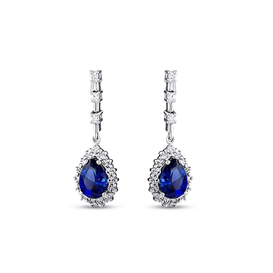 3.44 Carat Diamond Pear Sapphire Earrings