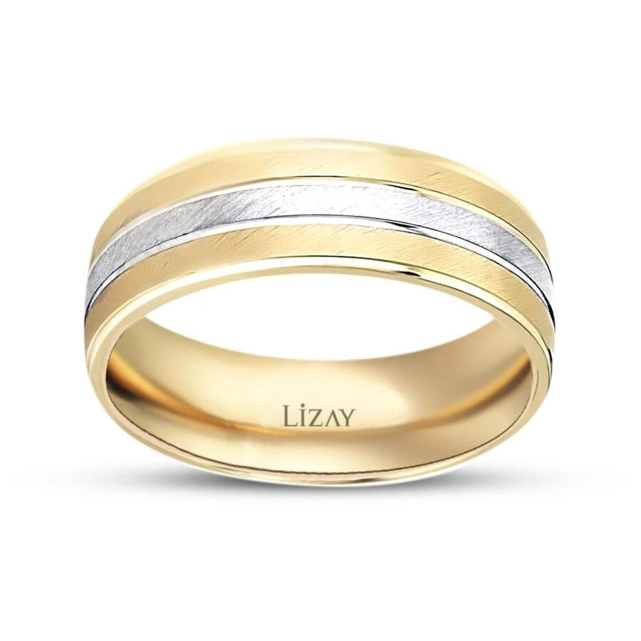 Gold Two-Tone Patterned Wedding Band