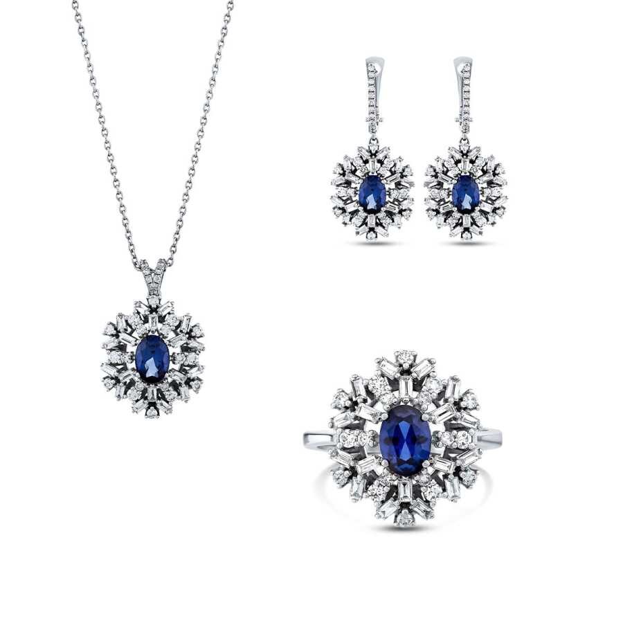 6.72 Karat Pırlanta Baget Safir Set