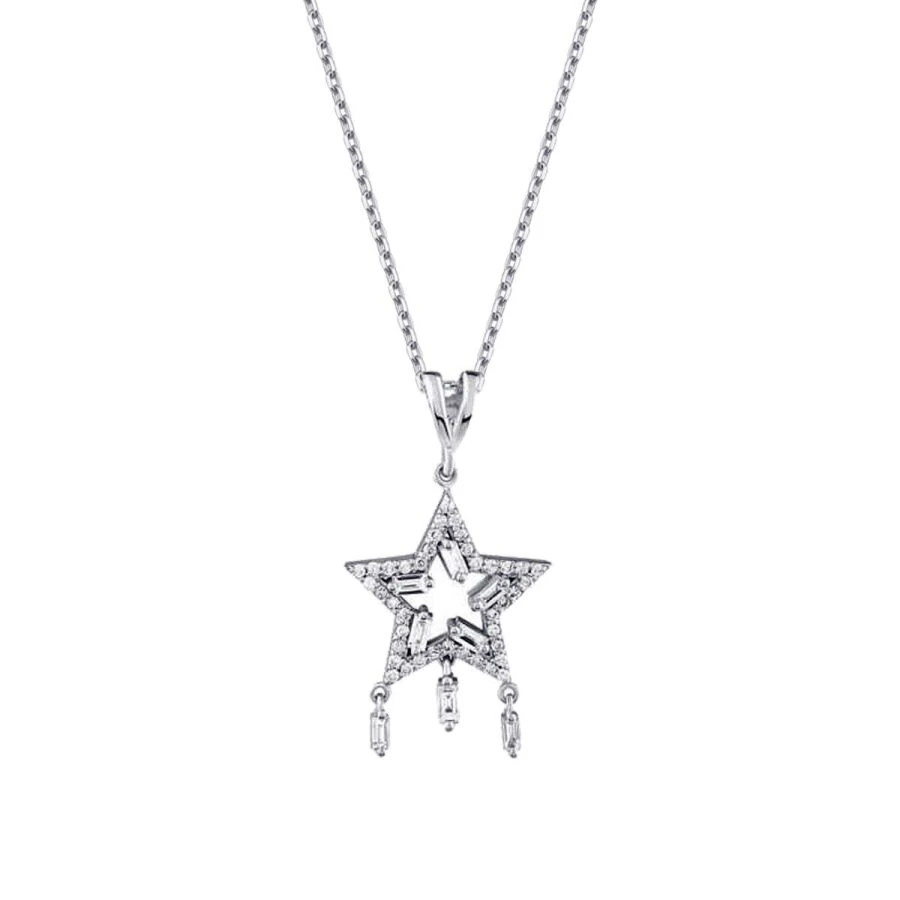 0.38 Carat Diamond Baguette Star Necklace
