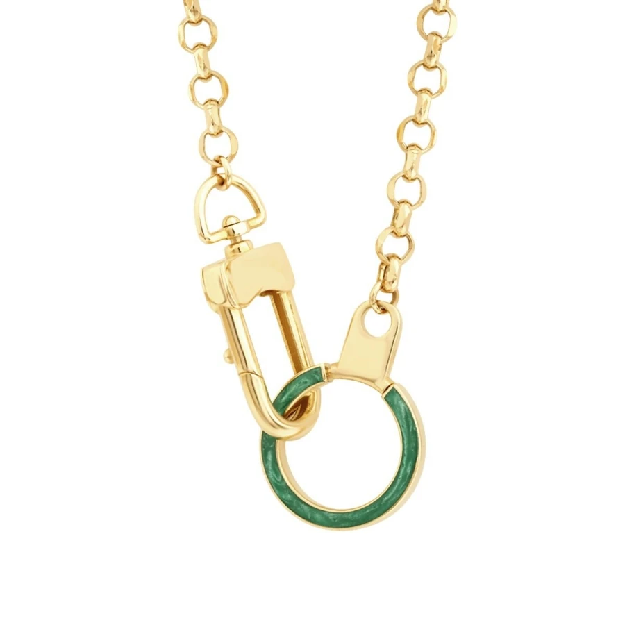 Gold Green Enameled Hoop Necklace