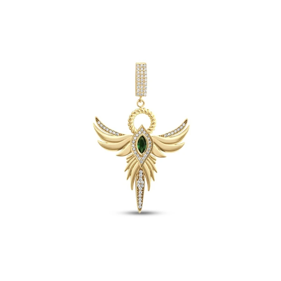 Gold Green Stone Angel Charm