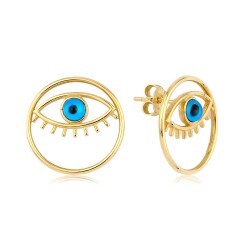 Gold Eye Huggies Earrings