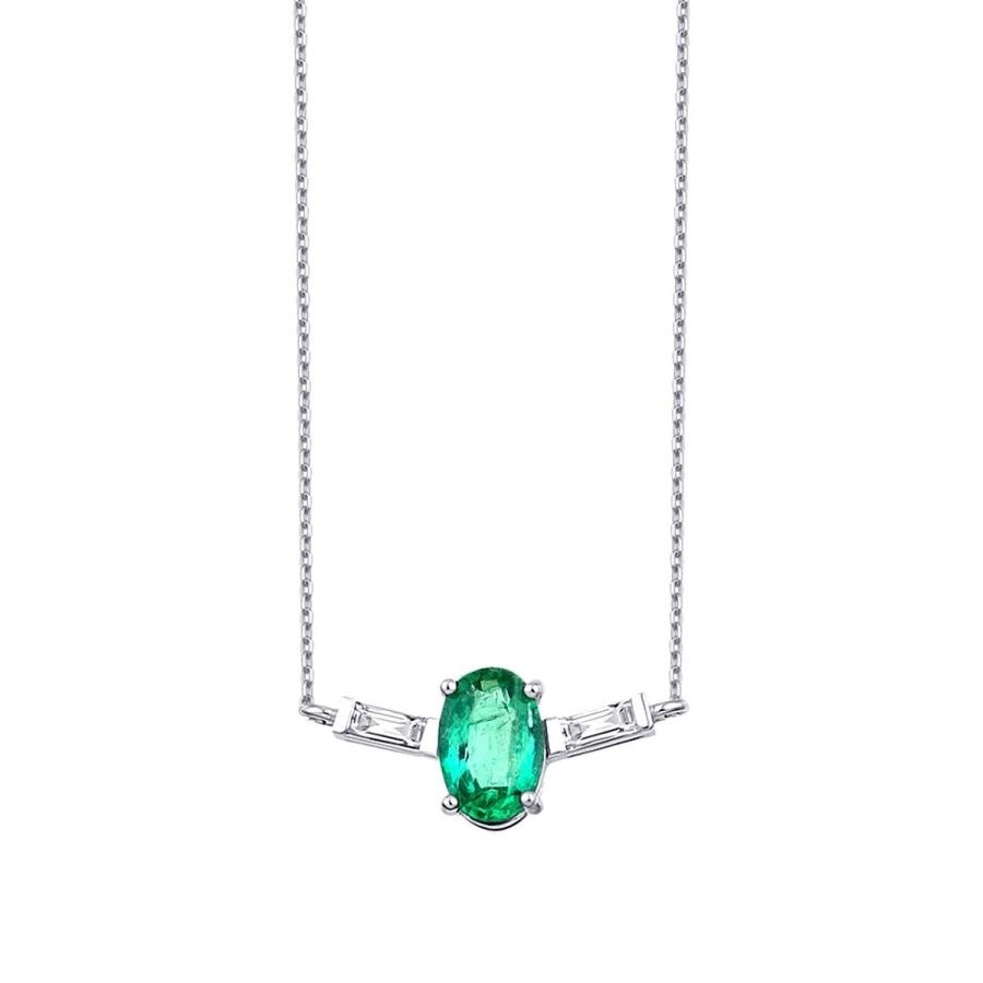 0,45 Karat Diamant Smaragd Baguette Halskette