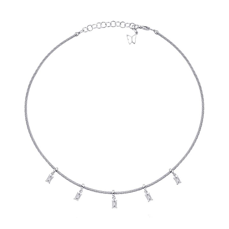 1.24 Carat Diamond Choker Baguette Necklace