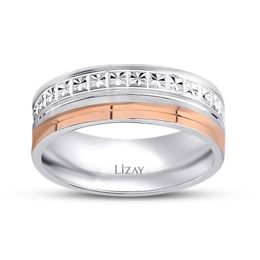 Gold Two-Tone Textured Wedding Band