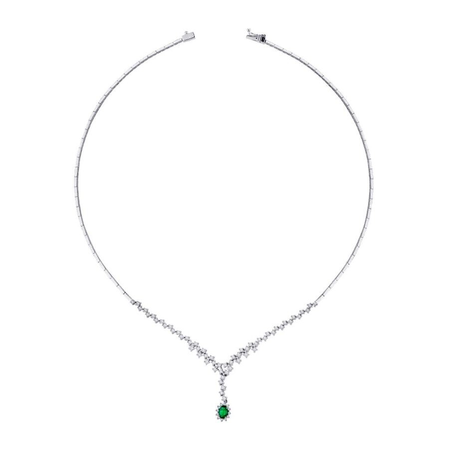 1.83 Carat Diamond Emerald Necklace