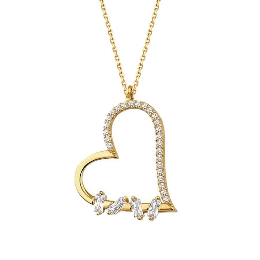 Gold Heart Baguette Necklace