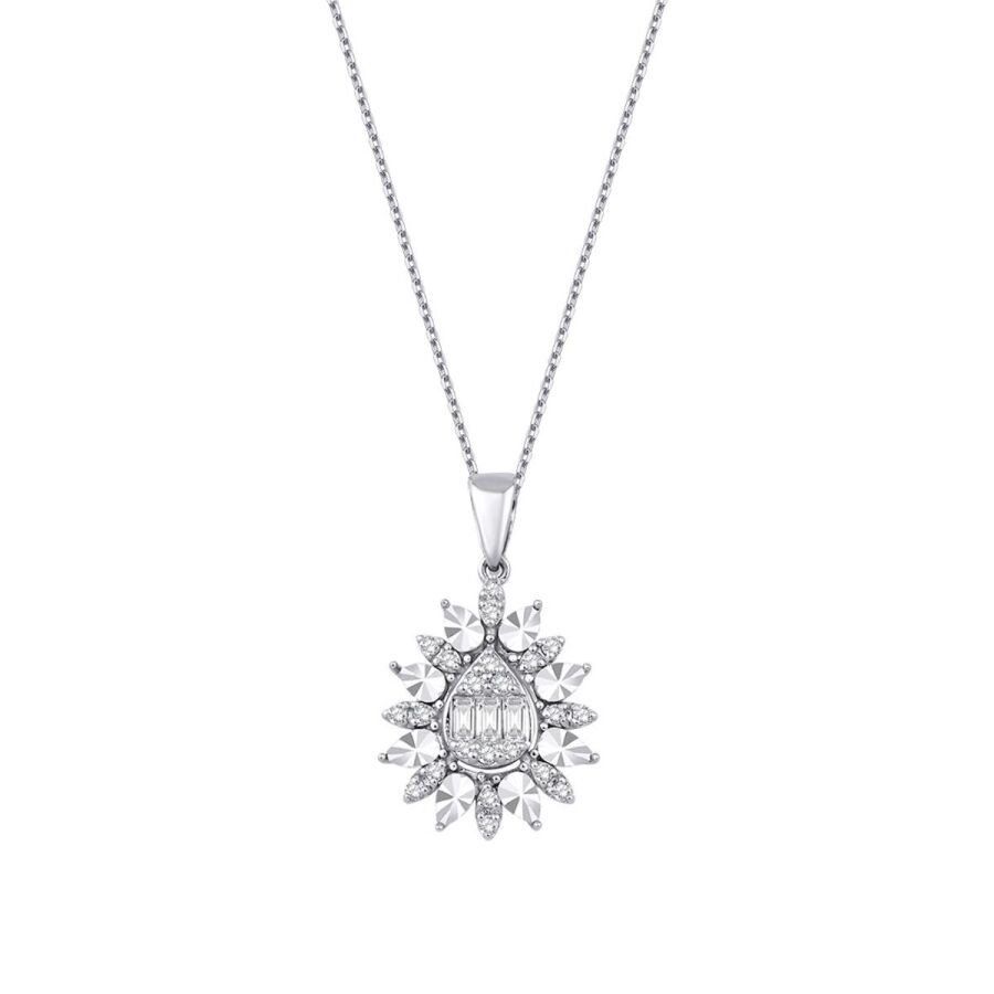 0.19 Carat Diamond Pear Baguette Necklace