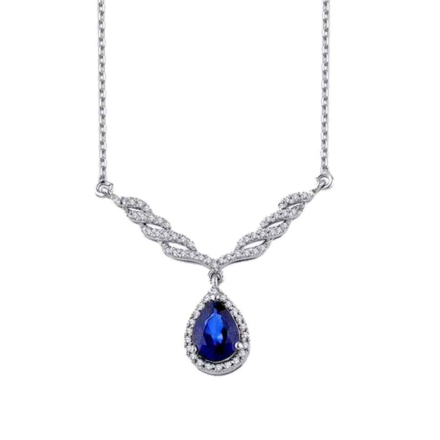 1.06 Carat Diamond Pear Sapphire Necklace