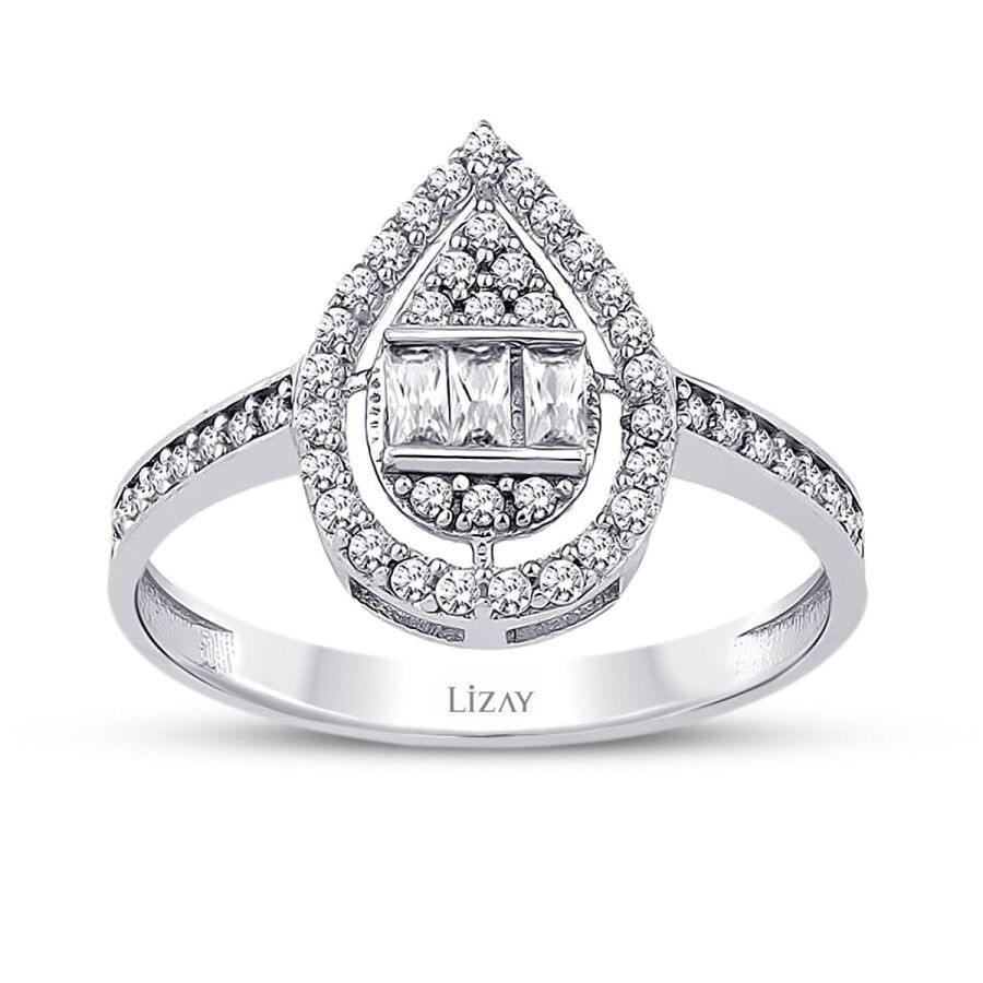 Gold Baguette Pear Stone Band Ring