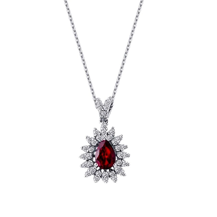 1.03 Carat Diamond Pear Ruby Necklace