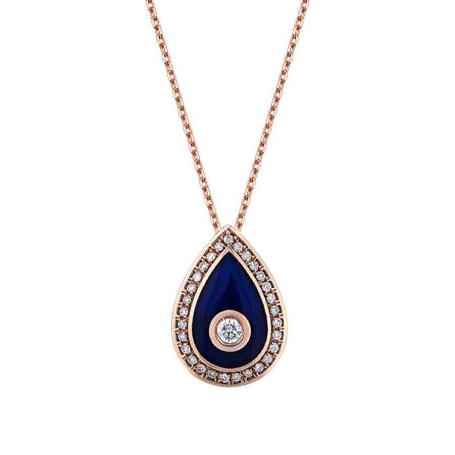 0.12 Carat Diamond Enamel Pear Necklace