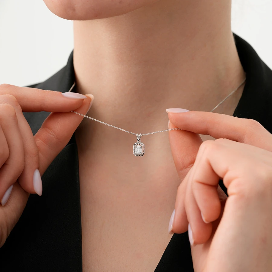 0.09 Carat Diamond-Effect Baguette Necklace