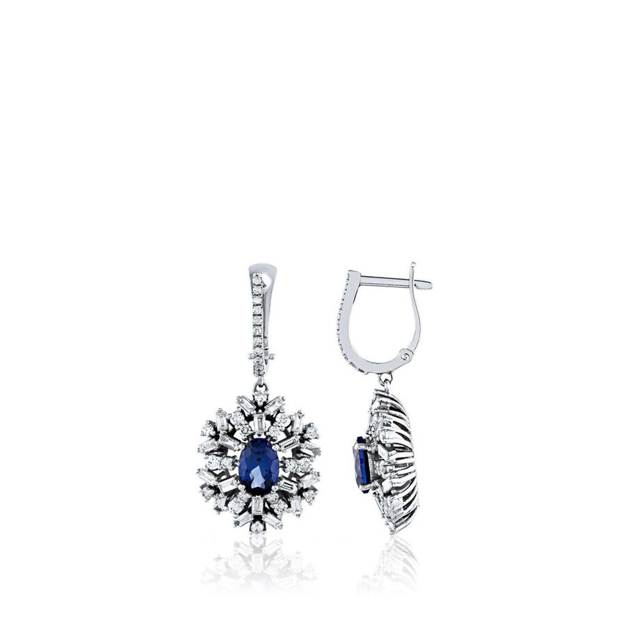 3.66 Carat Diamond Sapphire Earrings