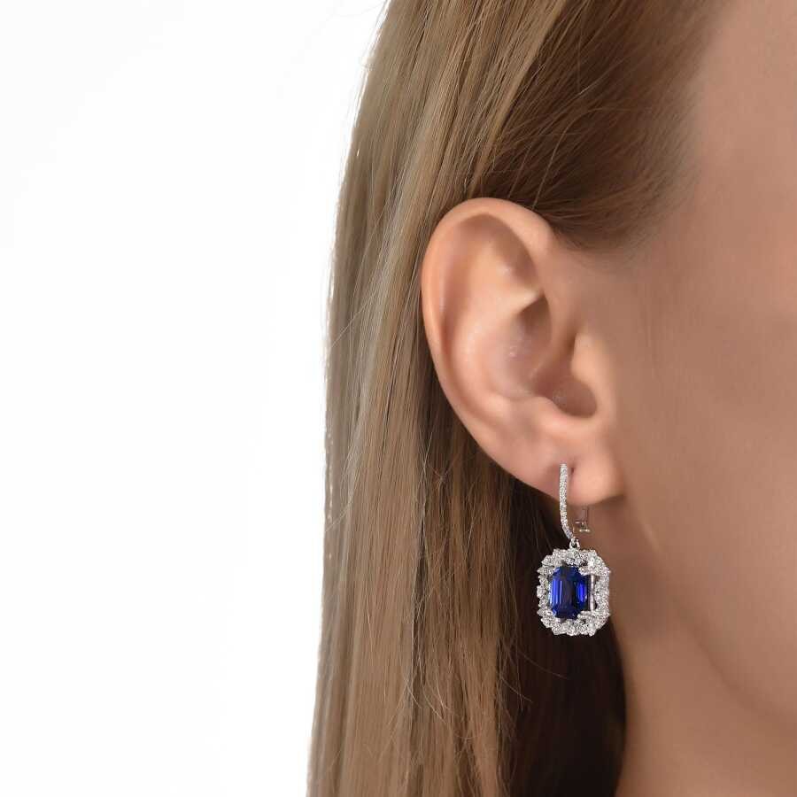 3.18 Carat Diamond Baguette Sapphire Earrings