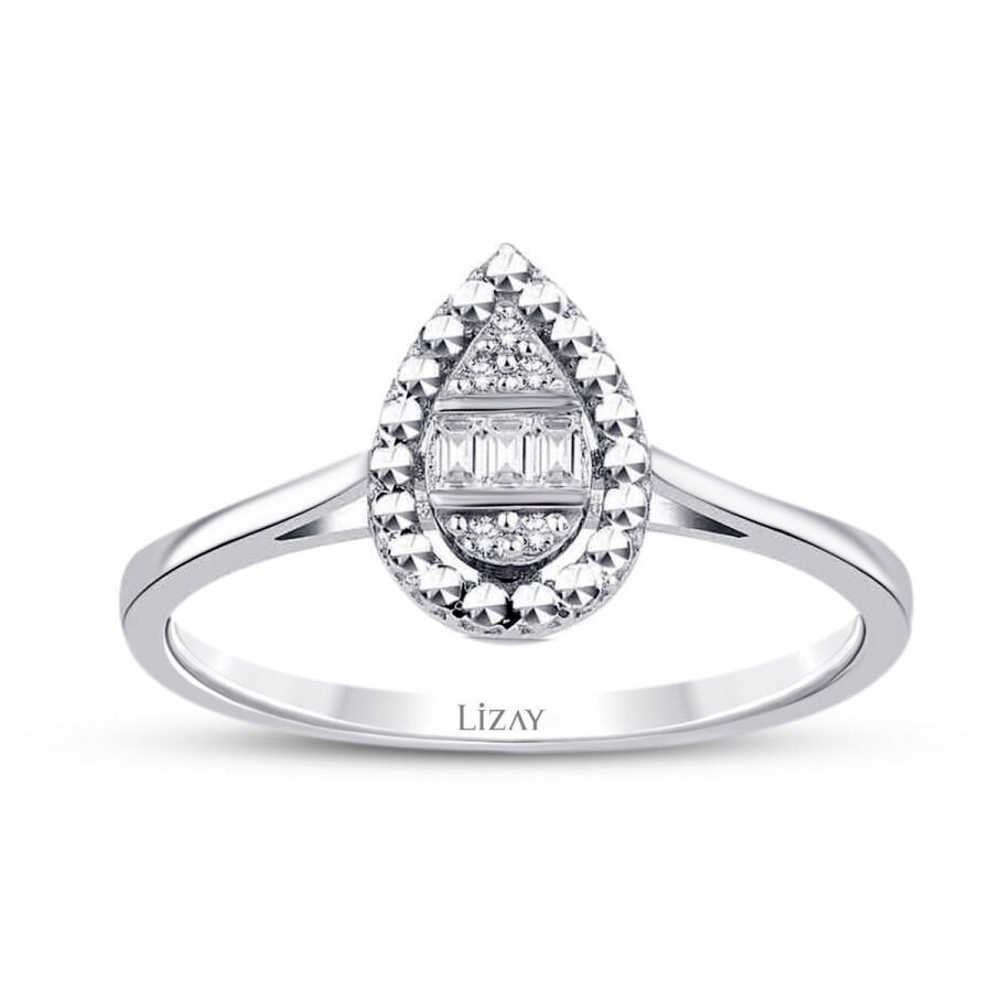 0.05 Carat Diamond-Effect Pear Baguette Ring
