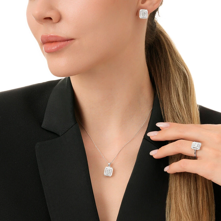 0.08 Carat Diamond Baguette Necklace