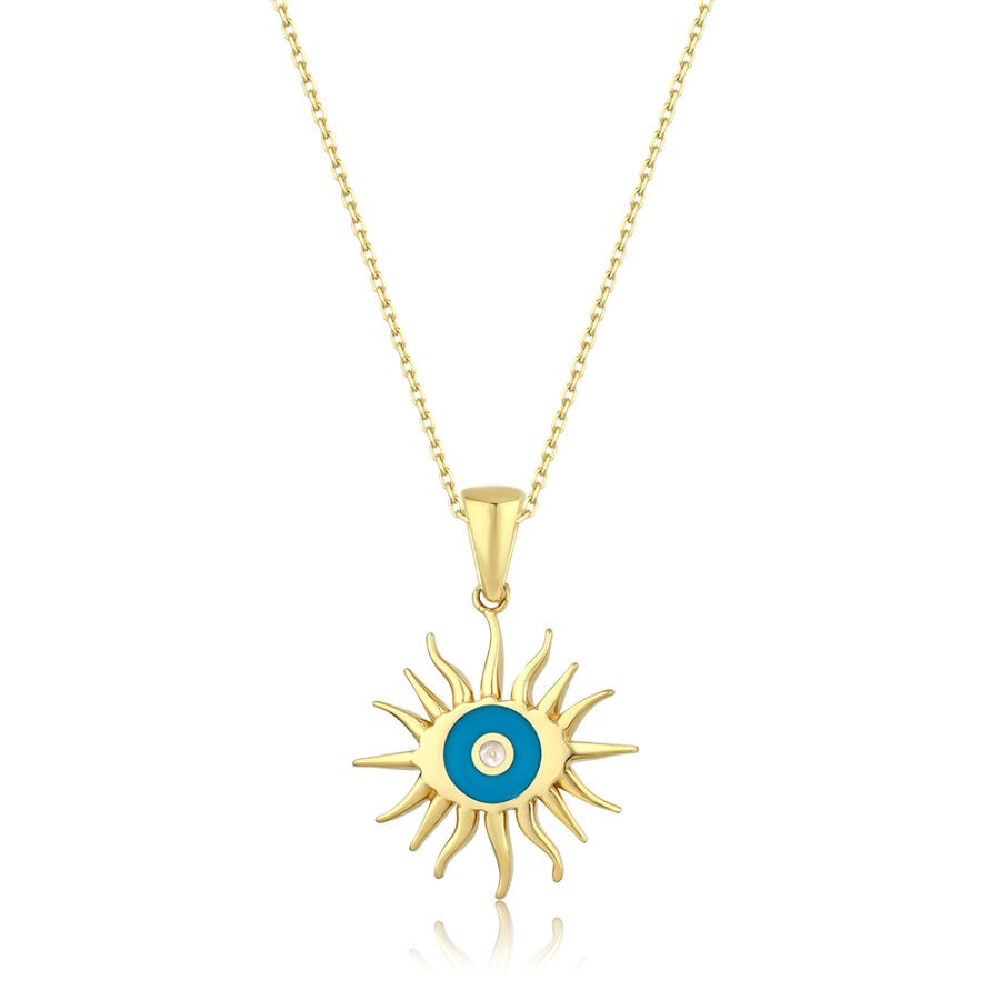 Gold Enamel Sun and Eye Necklace