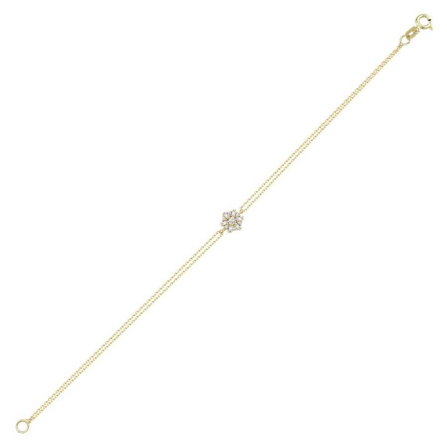 Gold Baguette Double Chain Flower Bracelet