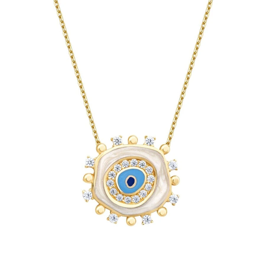 Gold Stone White Evil Eye Necklace