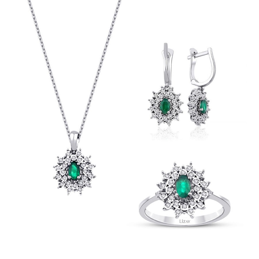 1.33 Carat Diamond Emerald Set