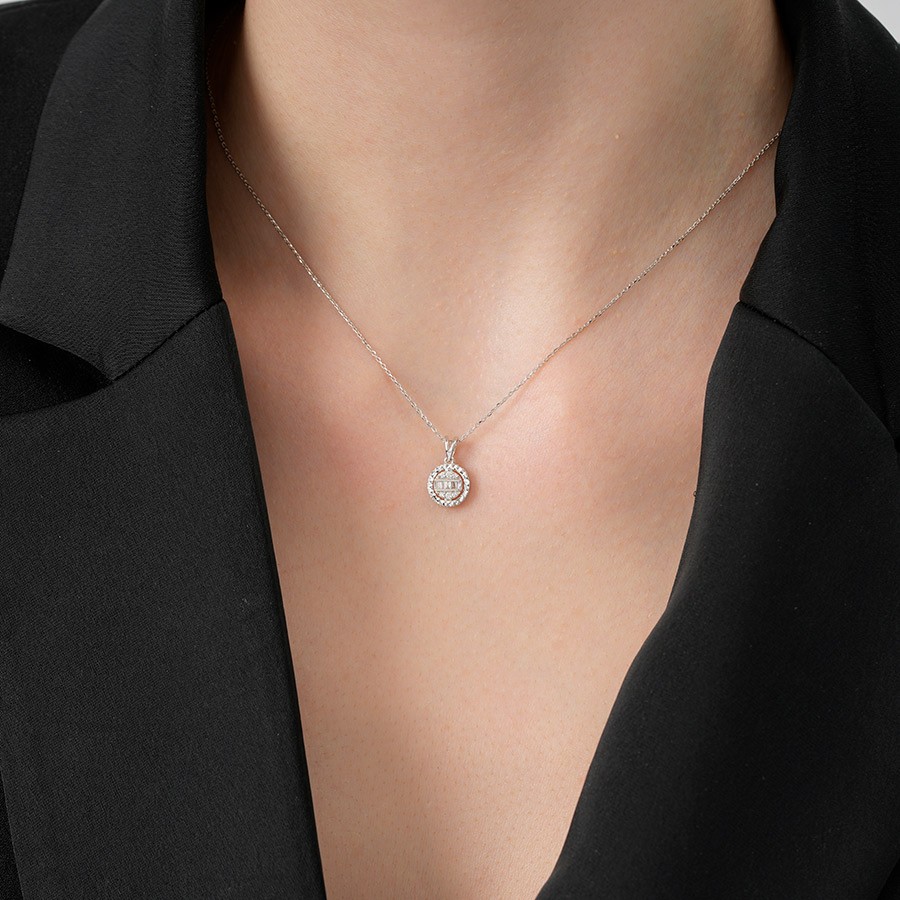 0.08 Carat Diamond-Effect Baguette Necklace