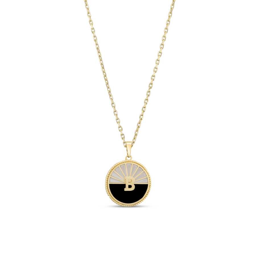 Gold Black and White Enamel Letter Necklace
