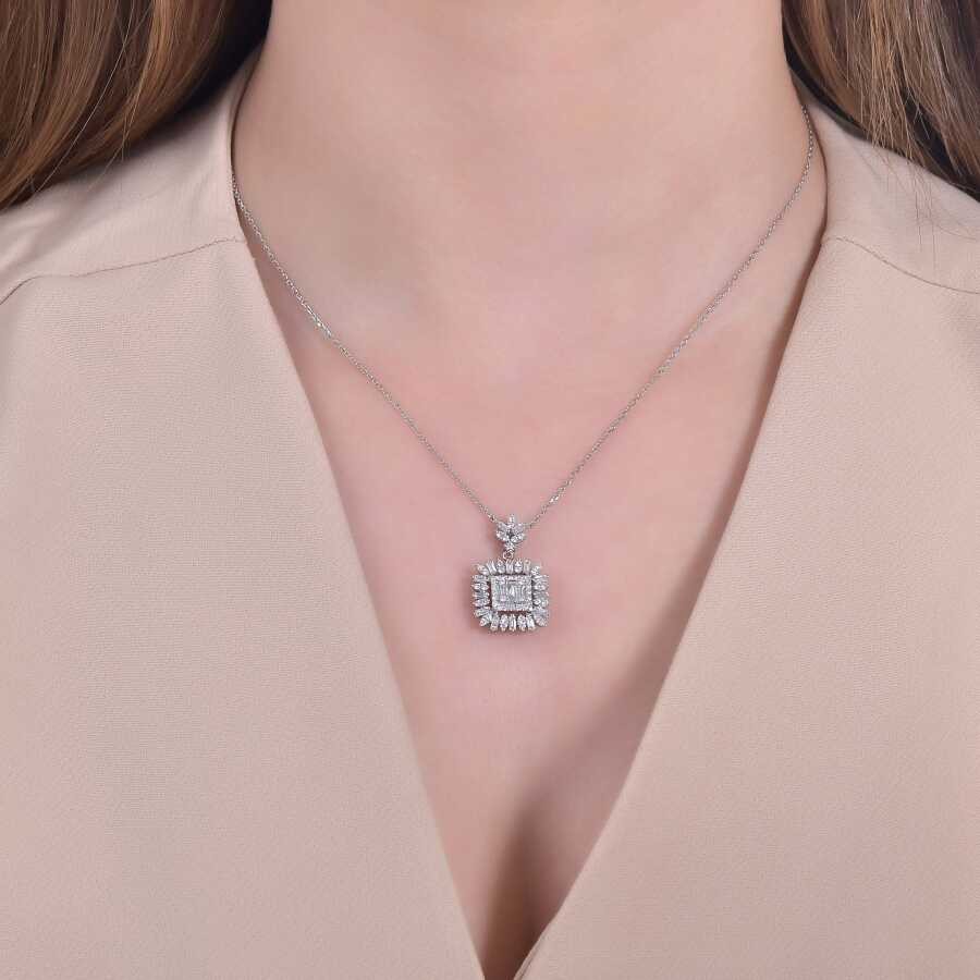 0.76 Carat Diamond Baguette Necklace