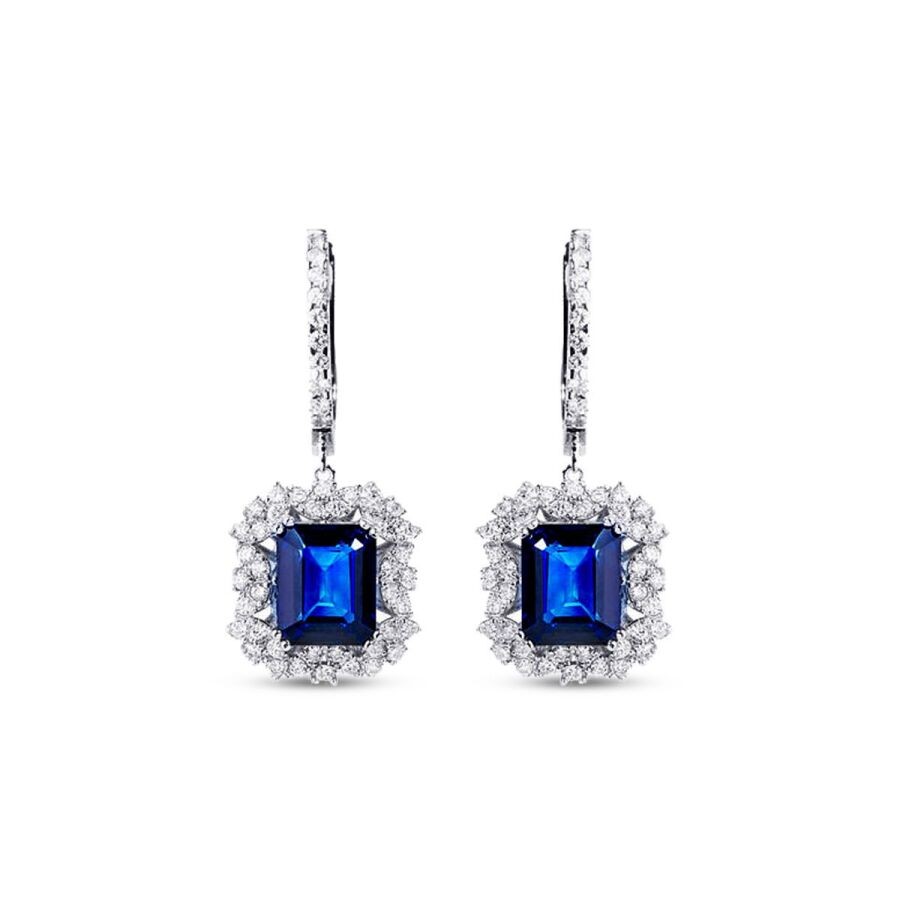 7.02 Carat Diamond Baguette Sapphire Earrings