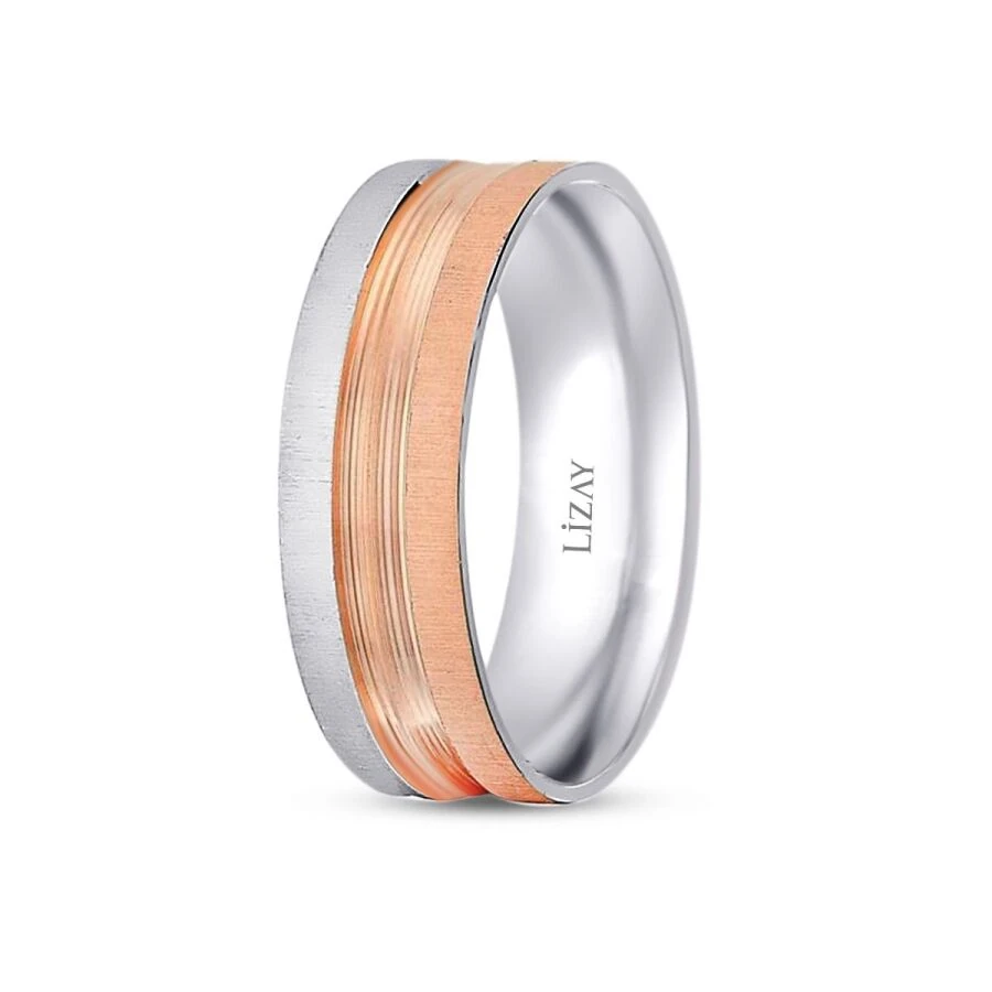 Gold Two-Tone Striped Wedding Band