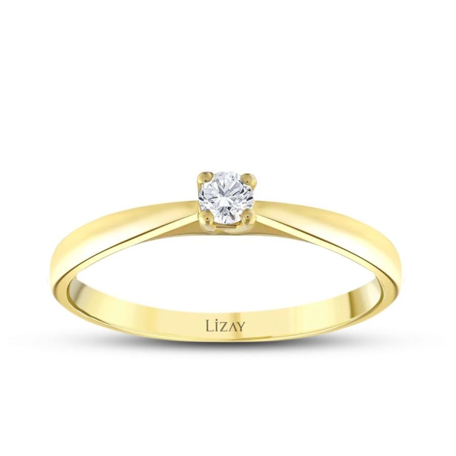 0.13 Carat Diamond Yellow Gold Round Solitaire Engagement Ring