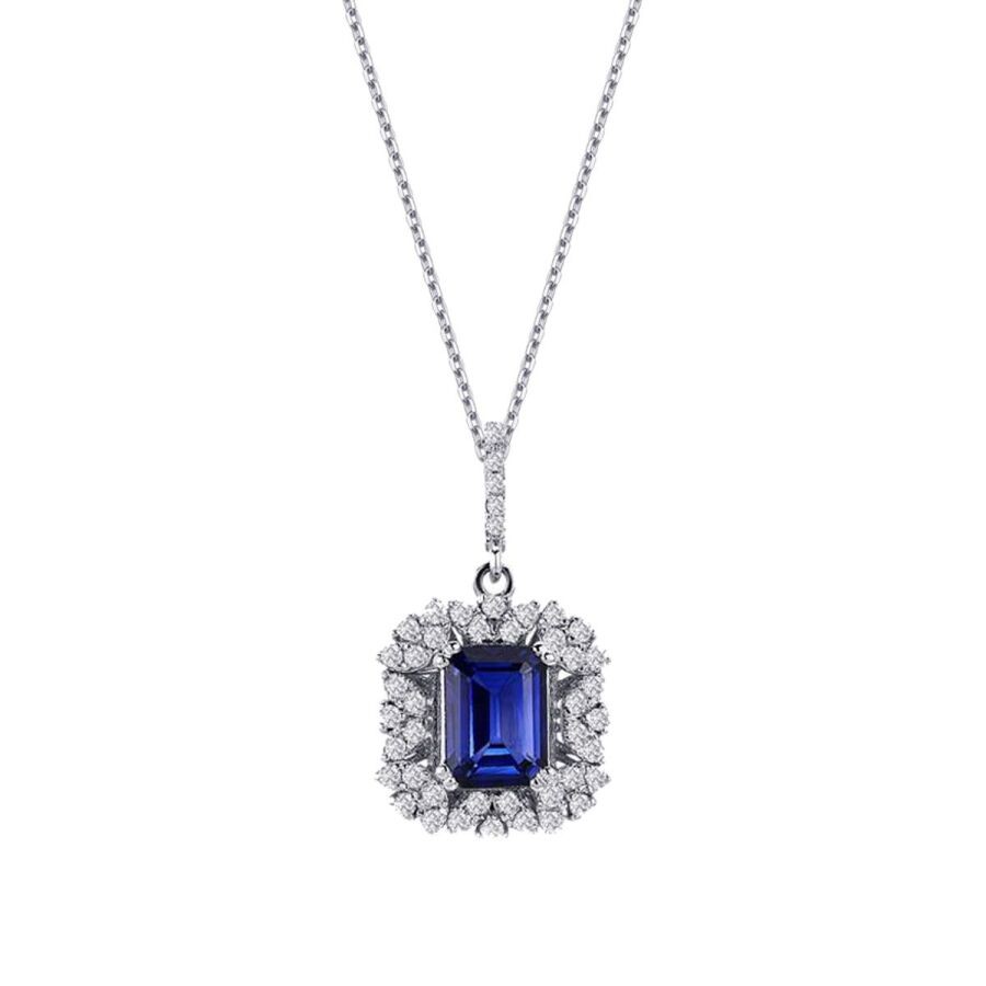 1.76 Carat Diamond Baguette Sapphire Necklace