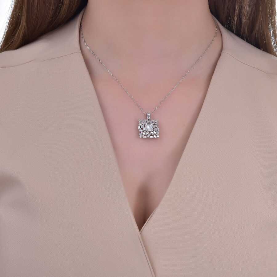 1.29 Carat Diamond Baguette Necklace