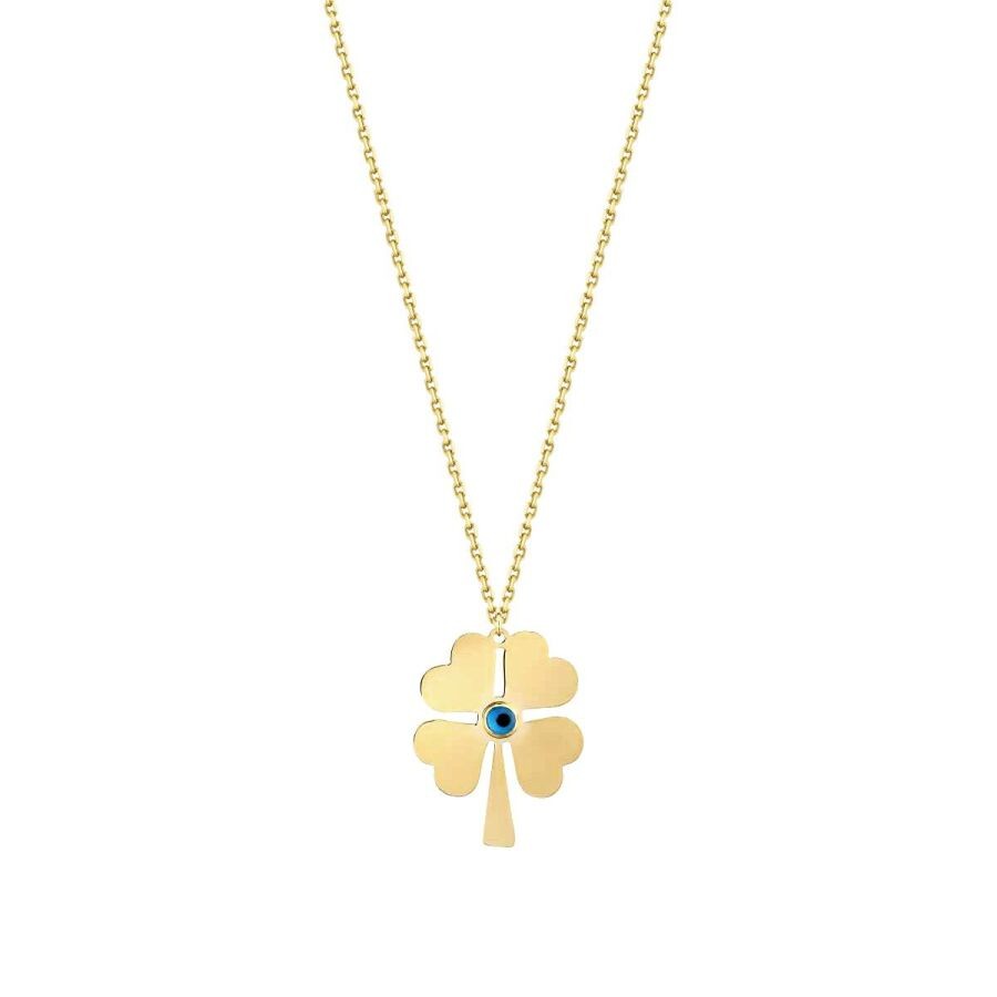 Gold Evil Eye Clover Necklace
